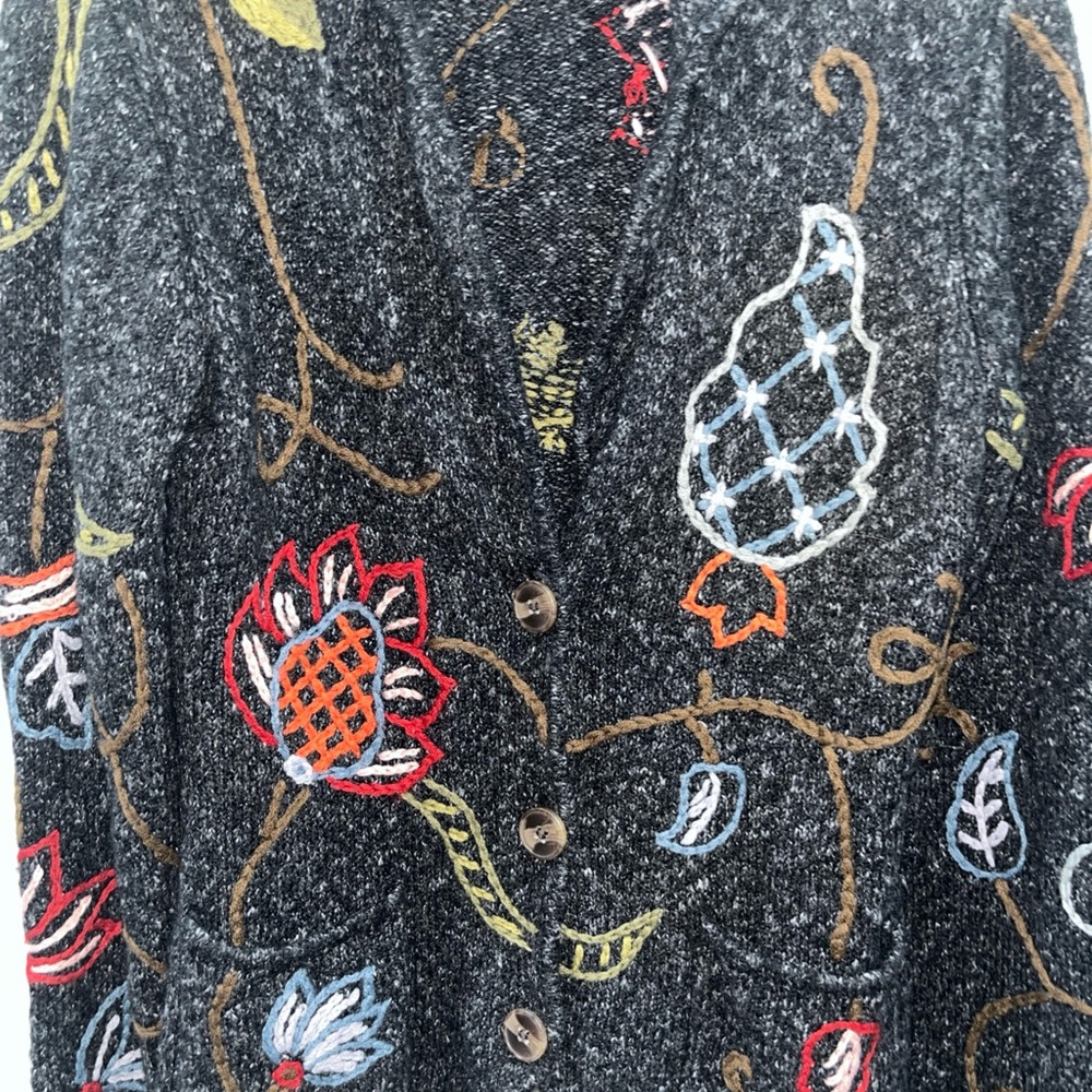 Anthropologie Embroidered Women's Sweater Jacket - Charcoal Large